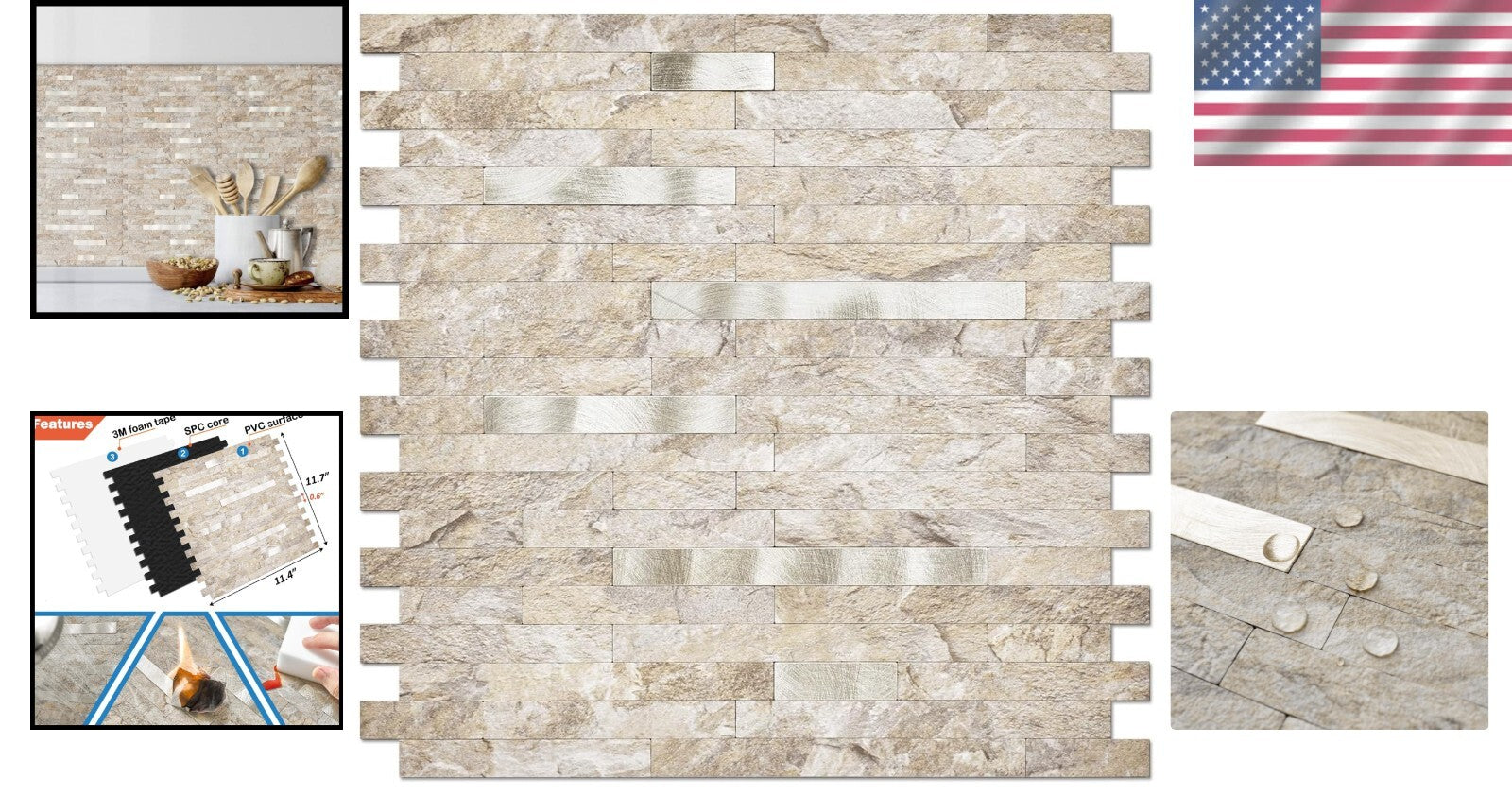 Elegant Sandstone 10-Pack Peel & Stick Textured Tile: DIY Kitchen/Bath Finish