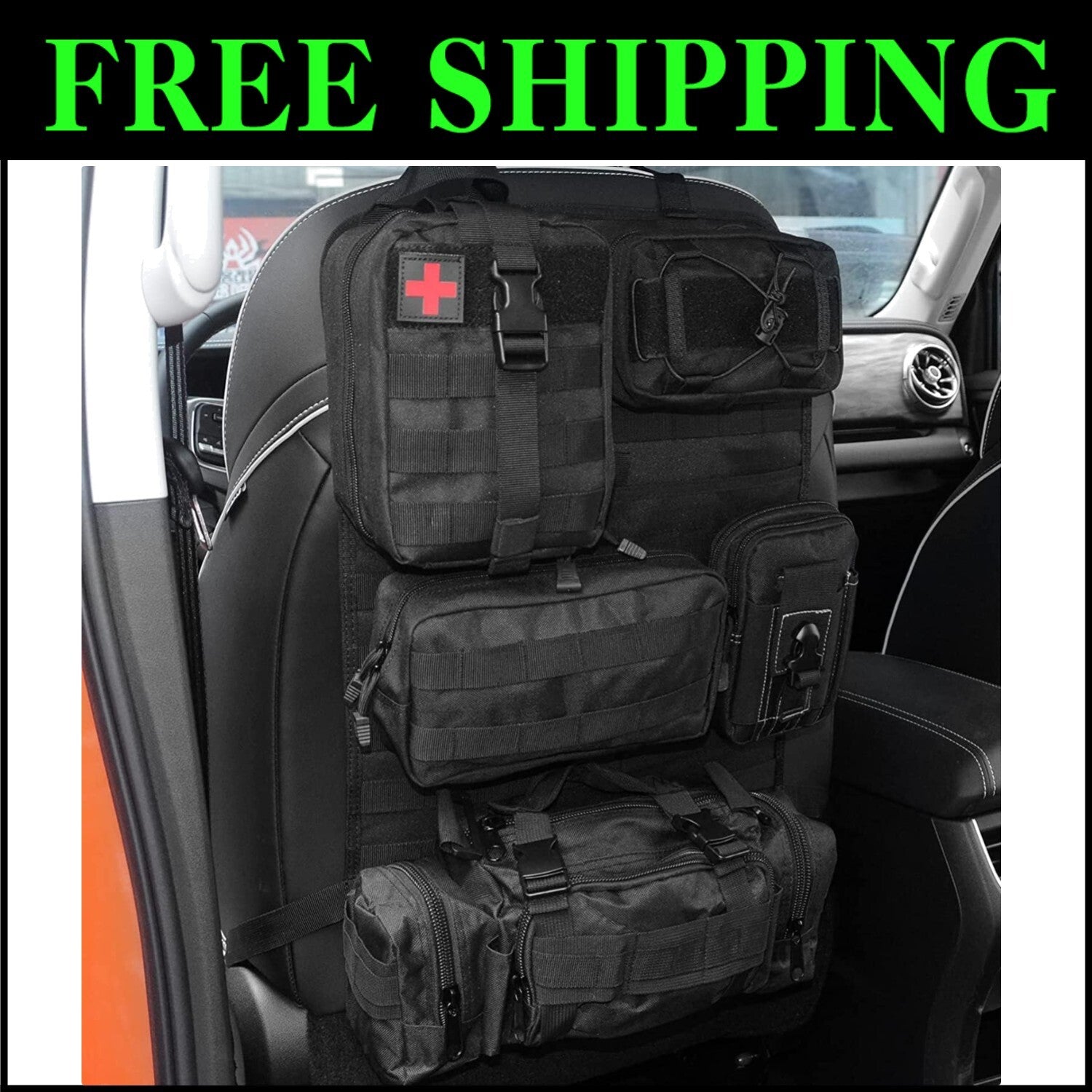 Adjustable Tactical Car Storage Organizer with 5 Molle Bags - Easy Install
