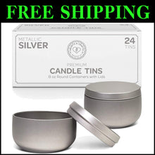 Load image into Gallery viewer, Reusable Silver Candle Tins 8 oz - 24 Decorative Storage Containers with Lids