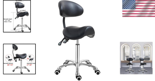 Stylish Saddle Seat Chair with Backrest - Adjustable & Swivel Design in Black