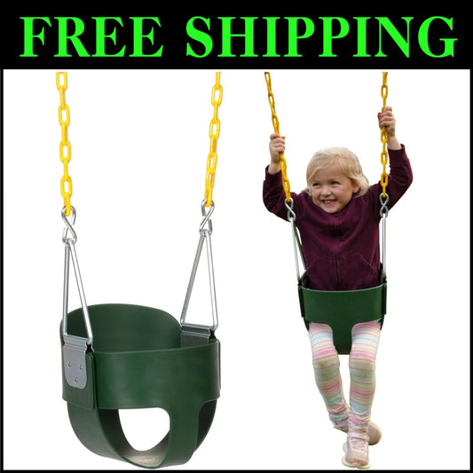 Durable Green Full Bucket Swing for Toddlers - Rust-Resistant, Fully Assembled