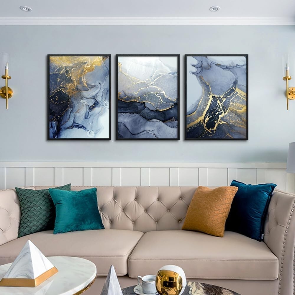 Eye-Catching 3 Panel Abstract Ink Painting – Black Framed Wall Art 20x28 in