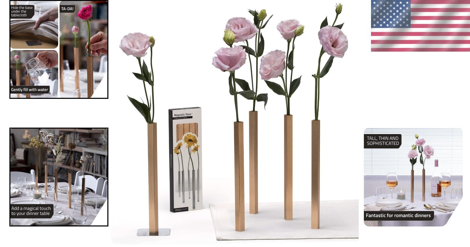 Elegant Magnetic Vases Set of 5 - Perfect for Flowers and Centerpieces