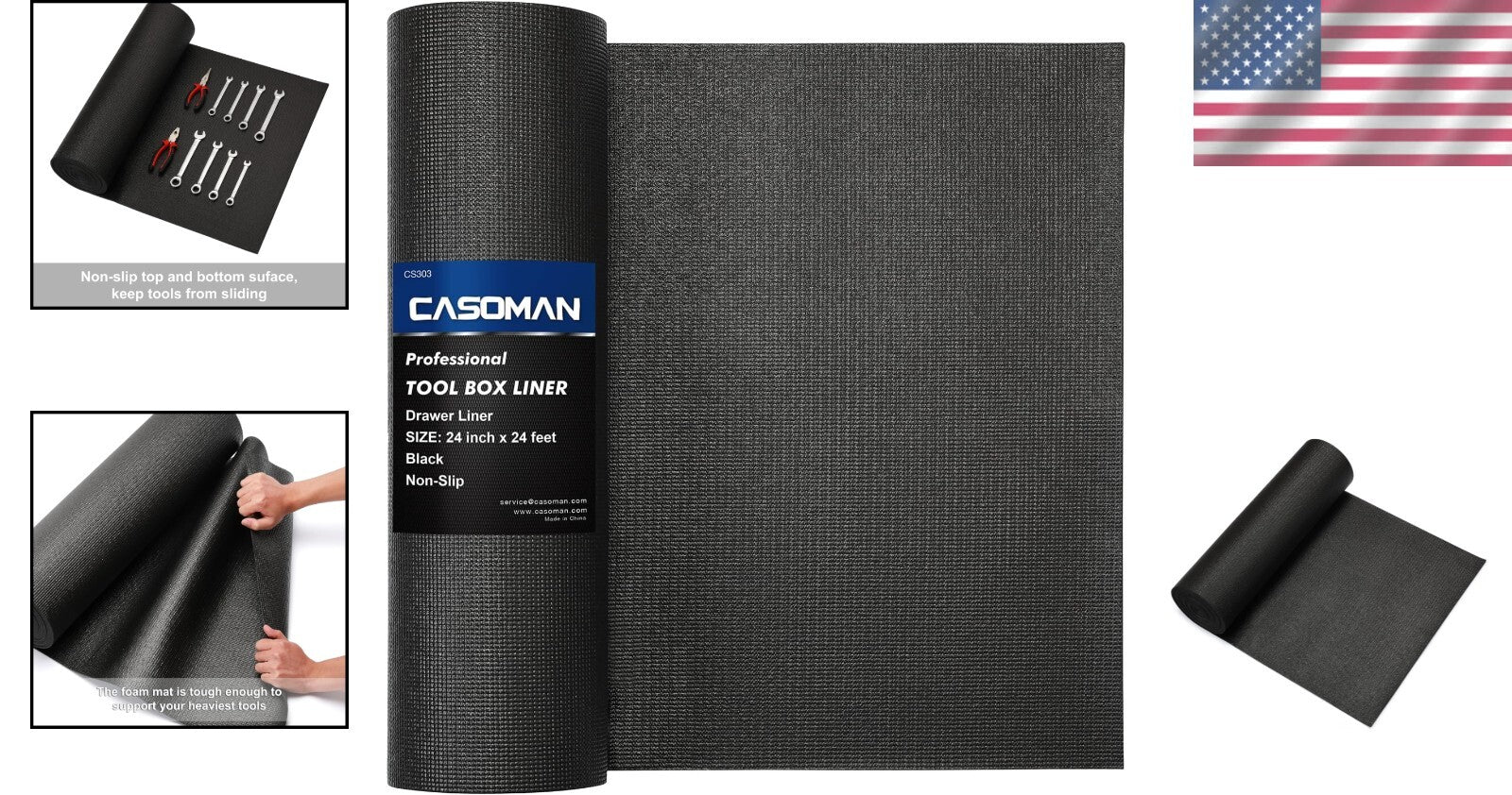 Durable Adjustable Toolbox Drawer Liner, 24" Wide x 24 Feet Long - Black Rubber