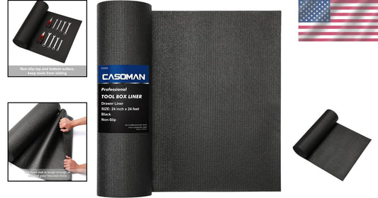 Durable Adjustable Toolbox Drawer Liner, 24" Wide x 24 Feet Long - Black Rubber