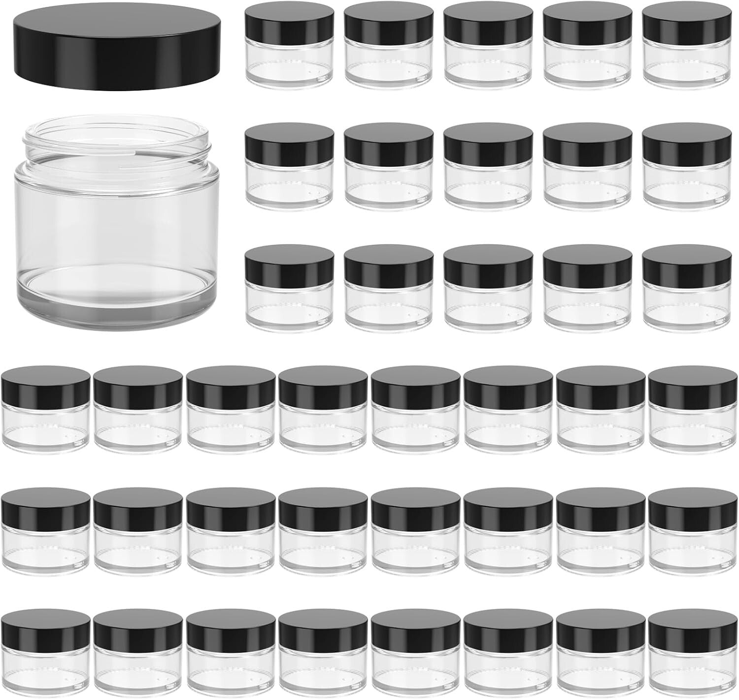 Stackable 2oz Clear Glass Jars with Airtight Black Lids - Ideal for Travel & DIY