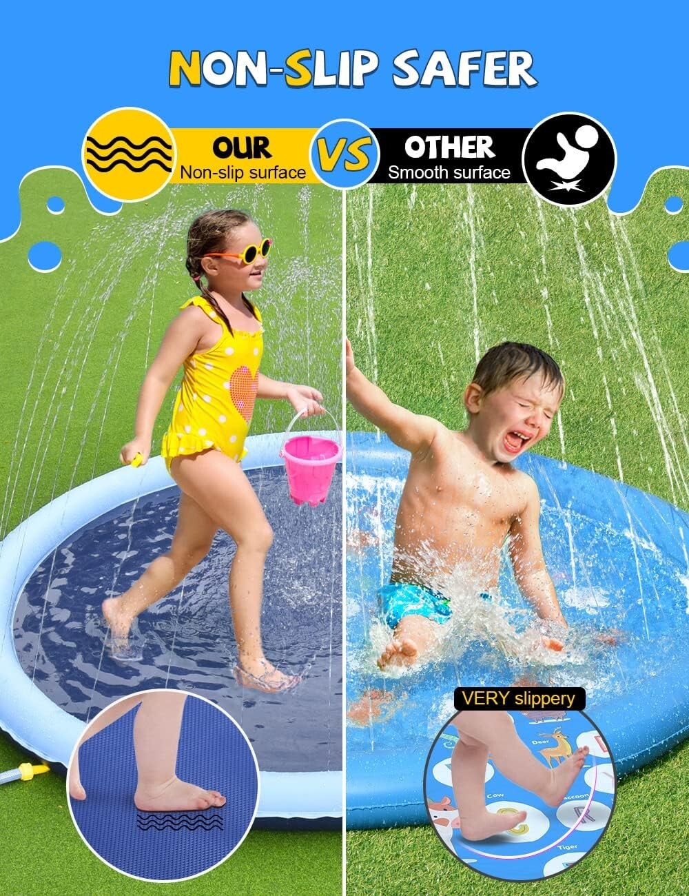 Colorful Splash Mat for Kids and Dogs - Non-Slip 97-Inch Water Party Fun