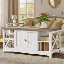 Load image into Gallery viewer, Farmhouse-Modern Coffee Table with Storage Cabinet and Easy Assembly - 39-inch