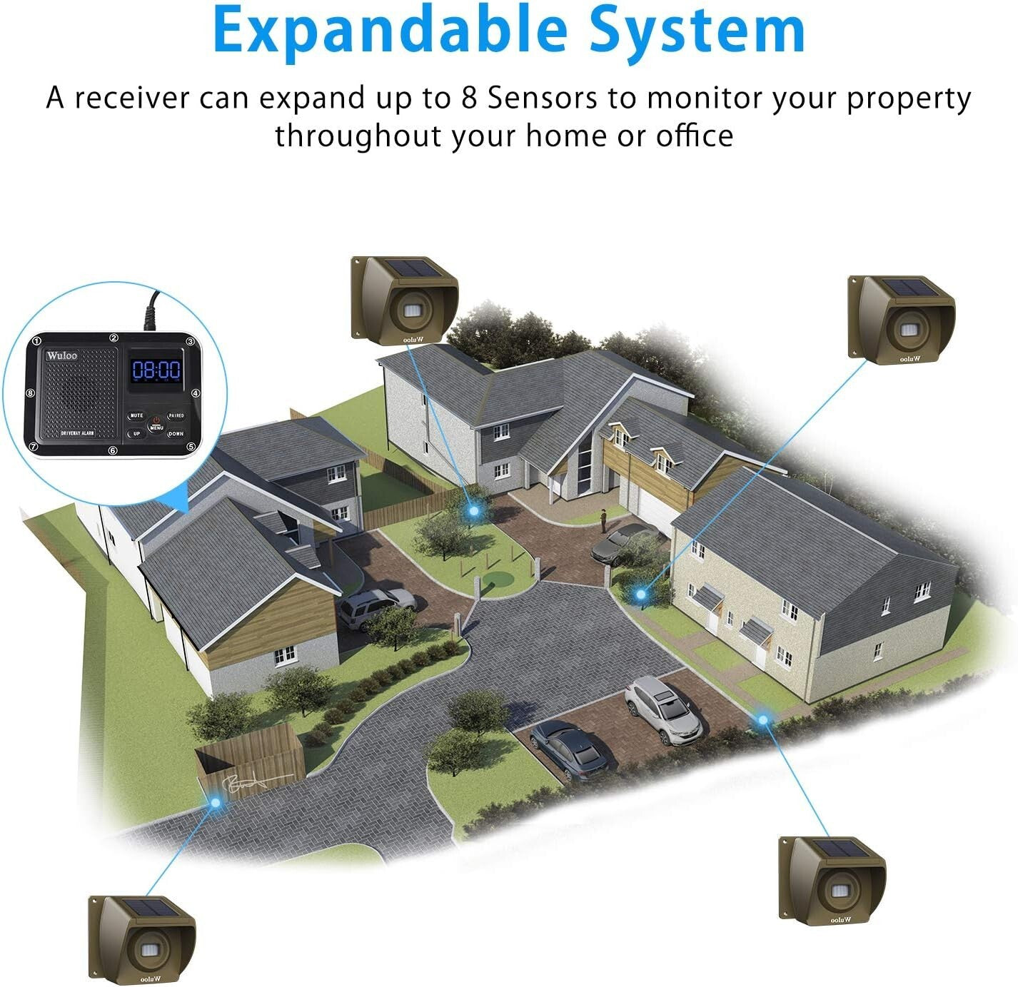 Rechargeable Solar Driveway Alert System with Expandable Sensor & 30ft Detection