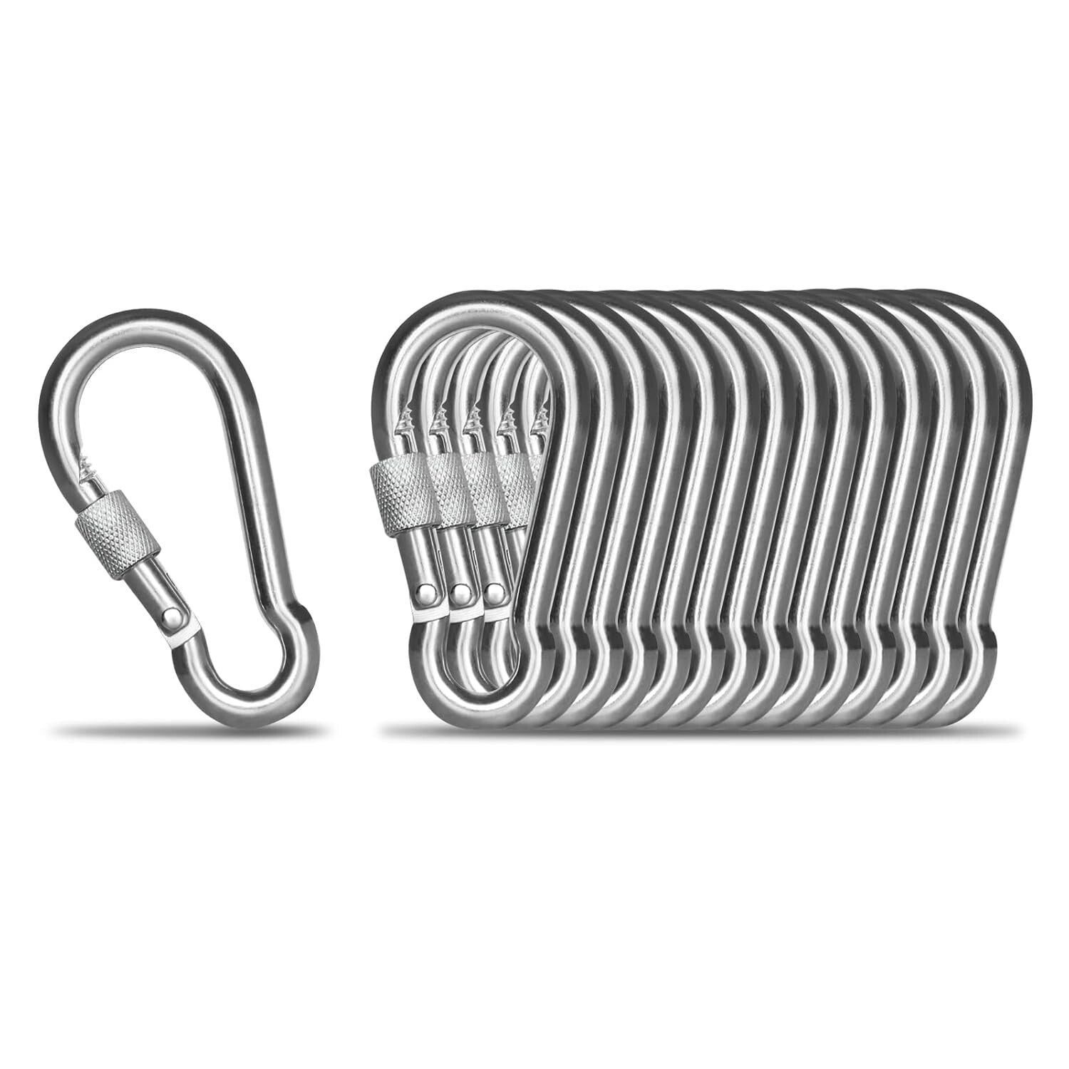 Premium 304 Stainless Steel Screw Lock Carabiner Clips – 15 Pack for Adventures