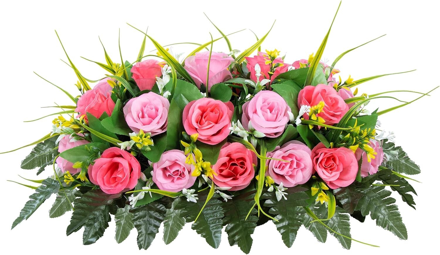 Elegant Artificial Cemetery Flower Saddle - Pink & Light Pink Silk Roses