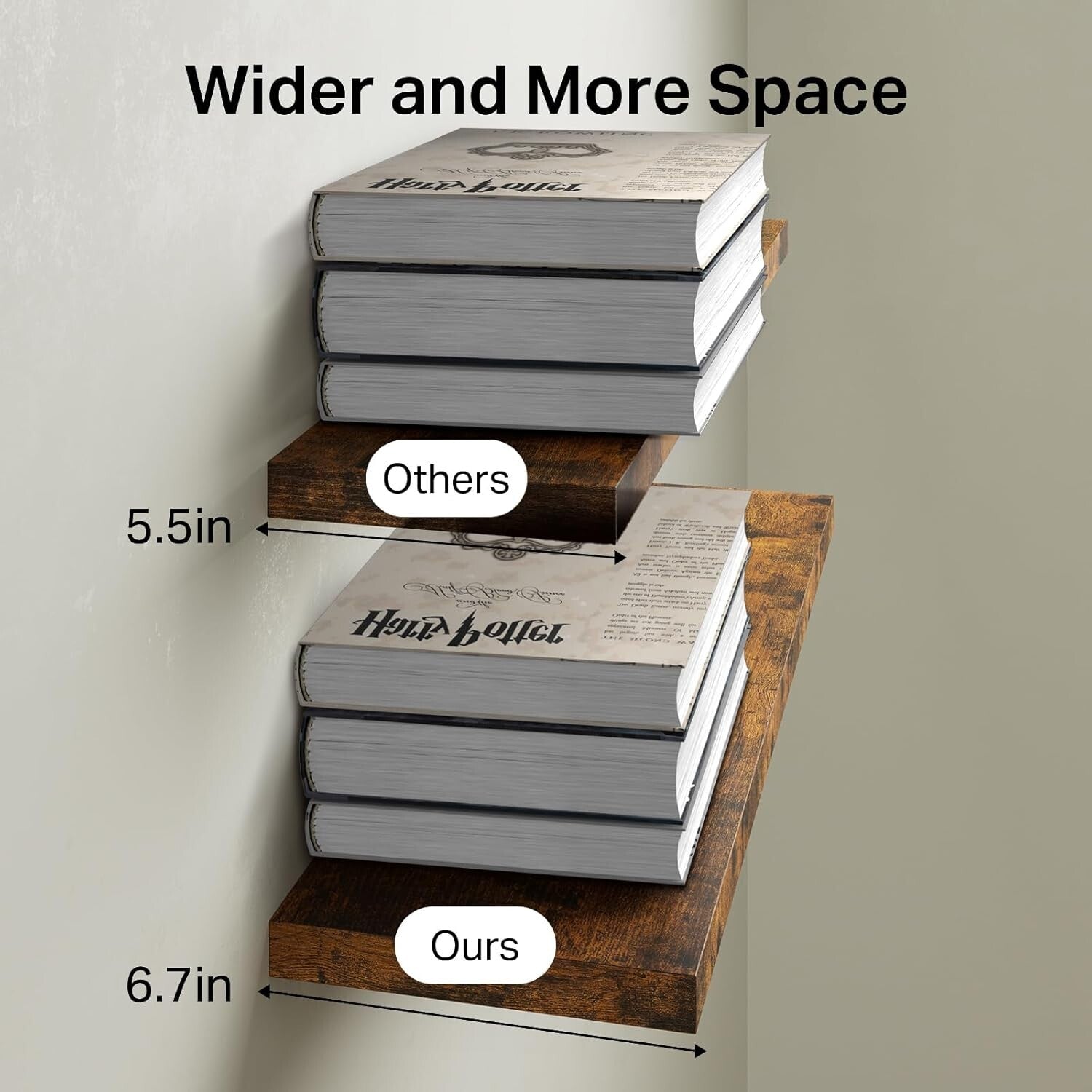 Versatile 22.5-Inch Rustic Wood Floating Shelves for Bathroom & Living Room