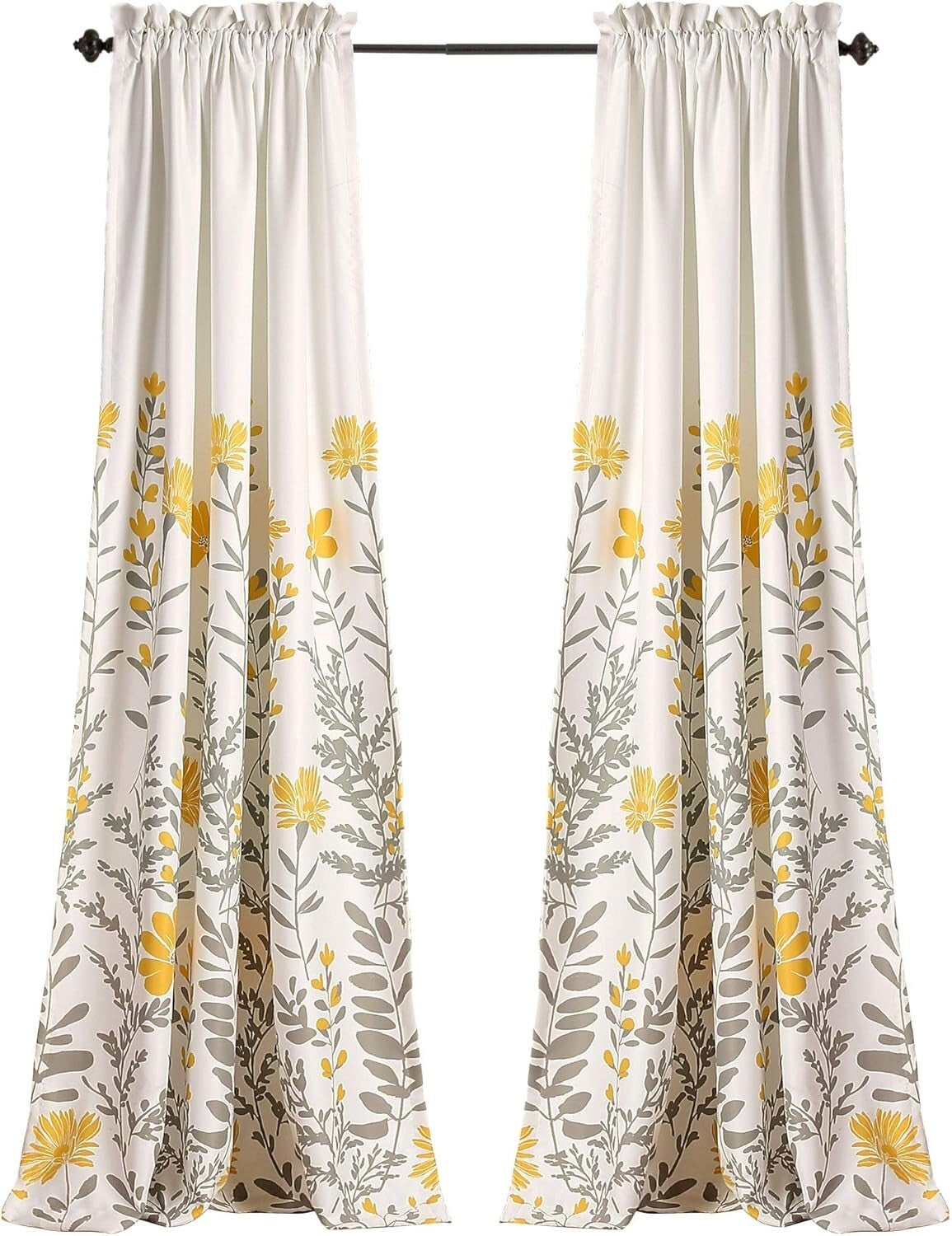 Elegant Yellow Floral Rod Pocket Curtains, Set of 2, 52"W x 84"L for Living Room