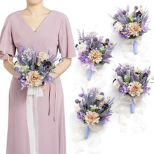 Load image into Gallery viewer, Lavender Artificial Flower Bridesmaid Bouquet Set of 4 - Elegant 7-Inch Design