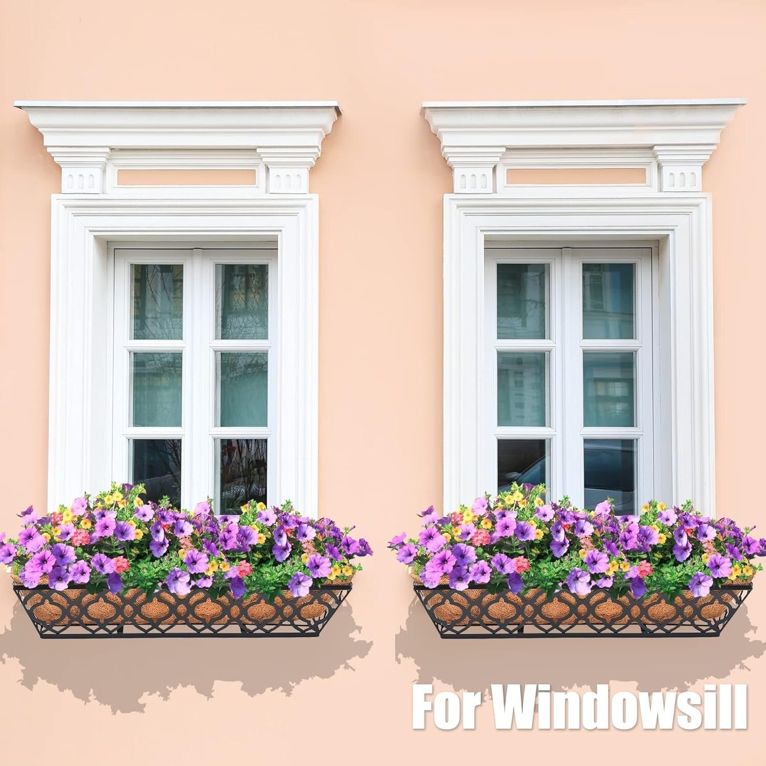 Durable 24 Inch Railing Planters - Black Metal with Coconut Coir Liners (4 Pack)