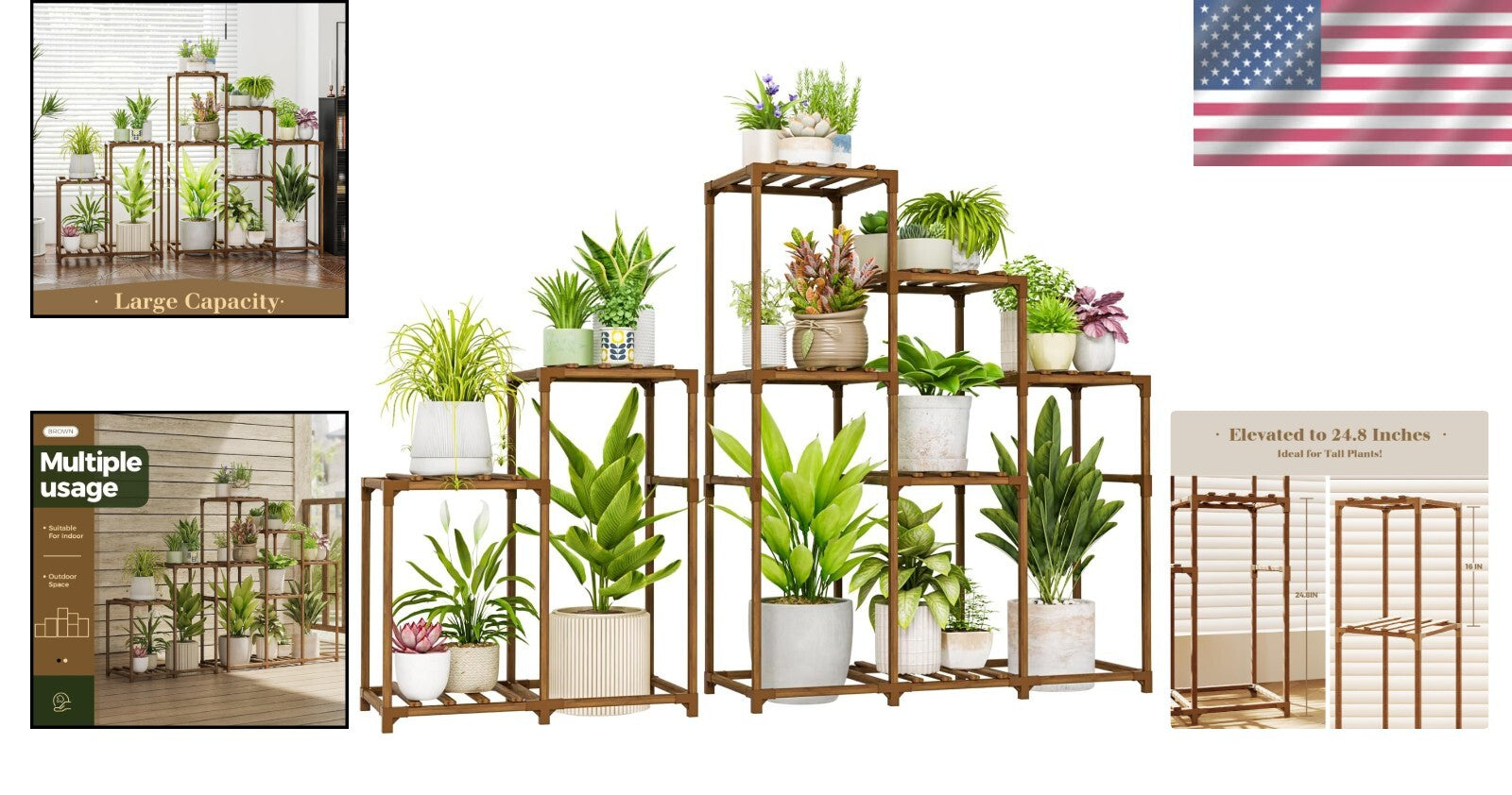 Elegant 2 Sets of Indoor/Outdoor Plant Stands - 3-Tier Wooden Racks for 12 Pots