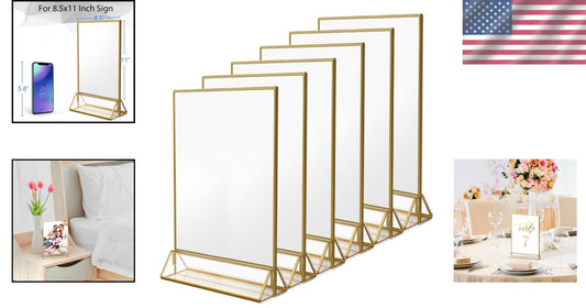 Double-Sided Acrylic Picture Frames with Gold Frames - Perfect for Menu Displays