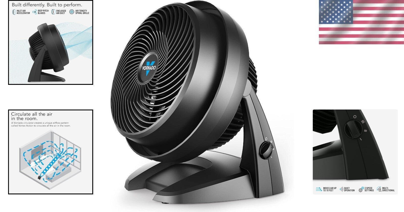 630 Mid-Size Whole Room Air Circulator Fan - 3-Speed, Adjustable Tilt & Quiet