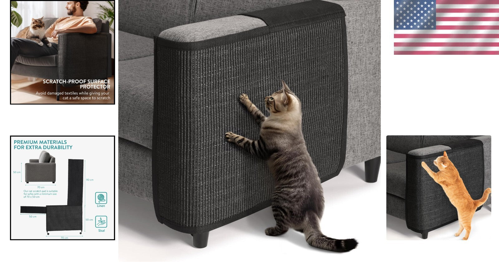 Elegant Cat Scratch Mat - Natural Sisal Furniture Protector for Left Side Use