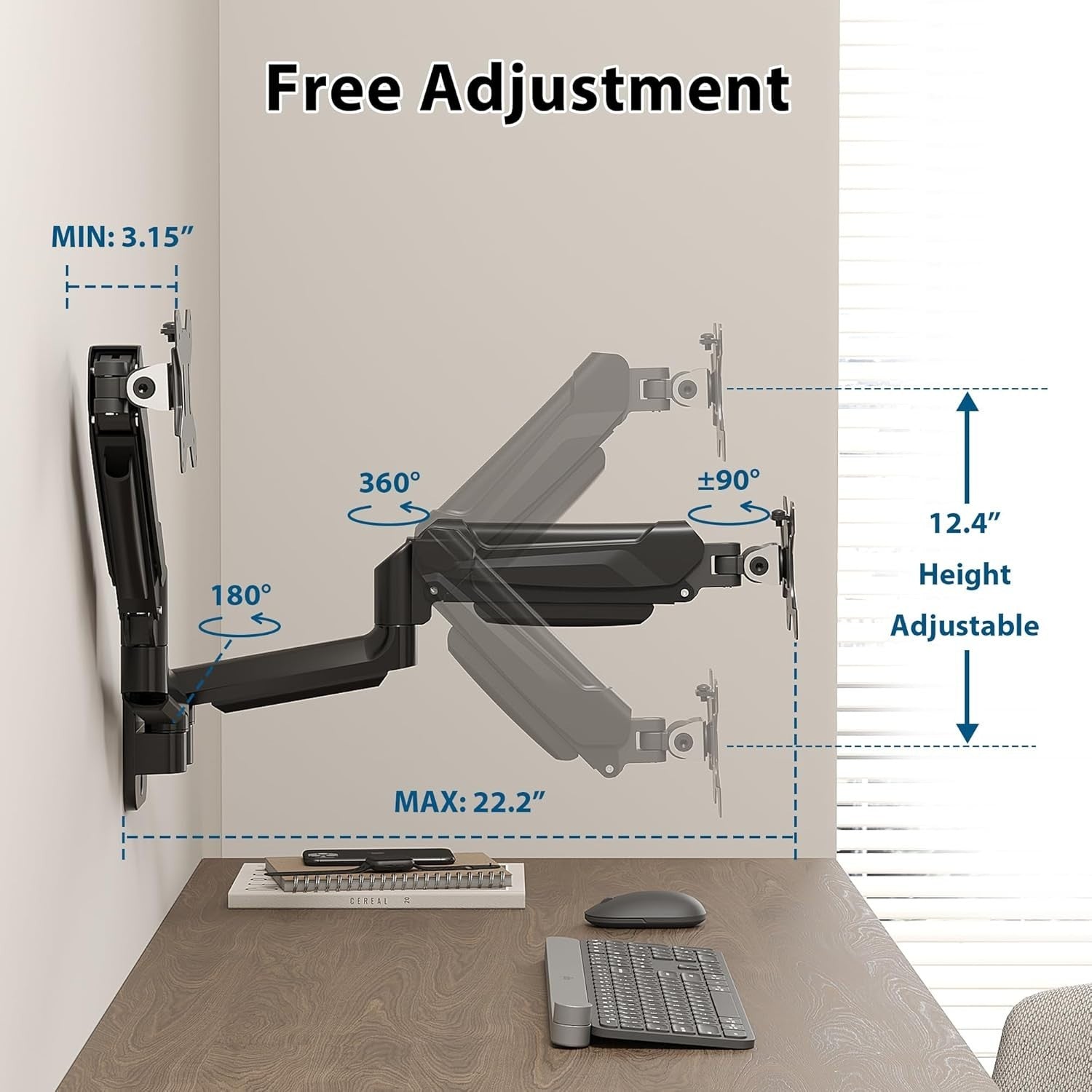 Easy-Install Wall Mount for Dual Monitors - Height Adjustable and Tilt Features