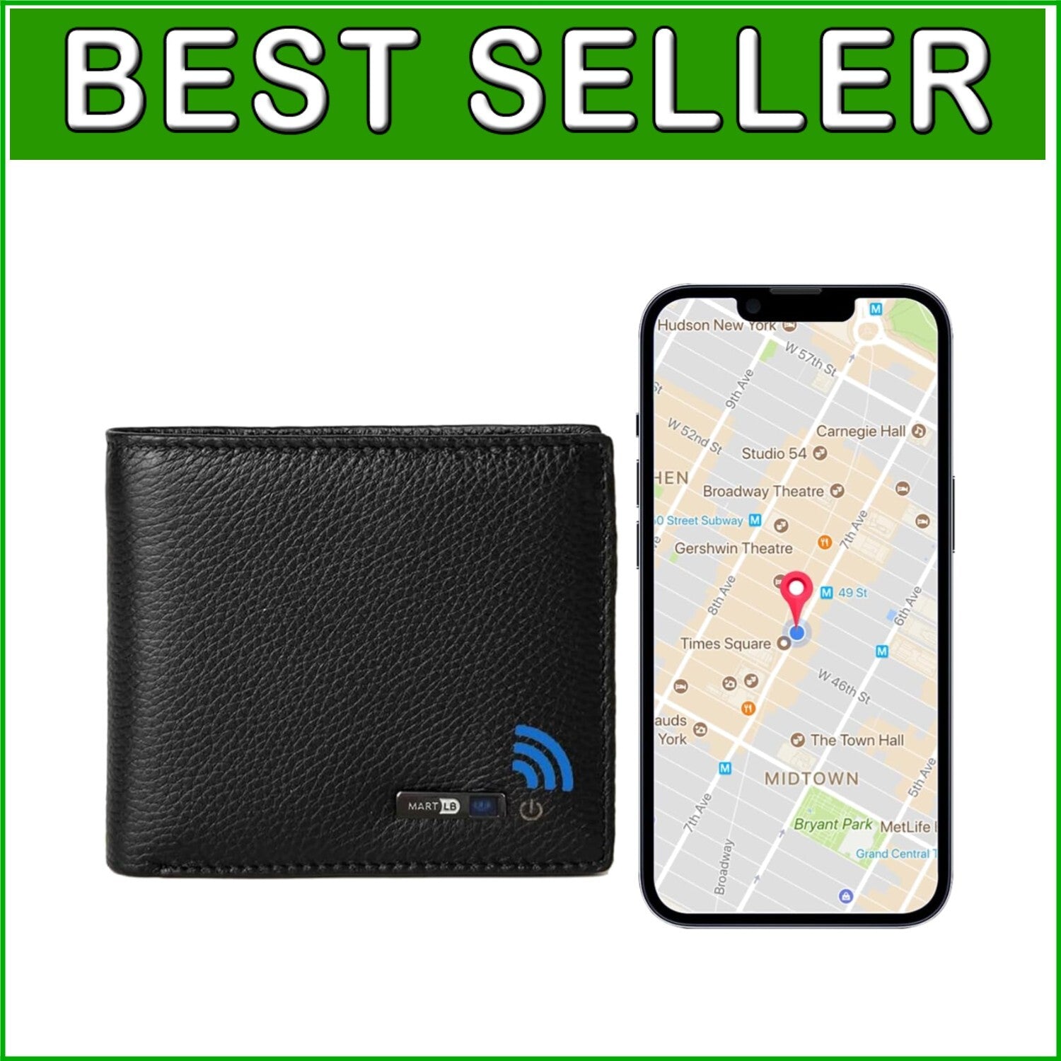Smart Wallet with GPS Position Locator and Bluetooth - RFID Protected Black