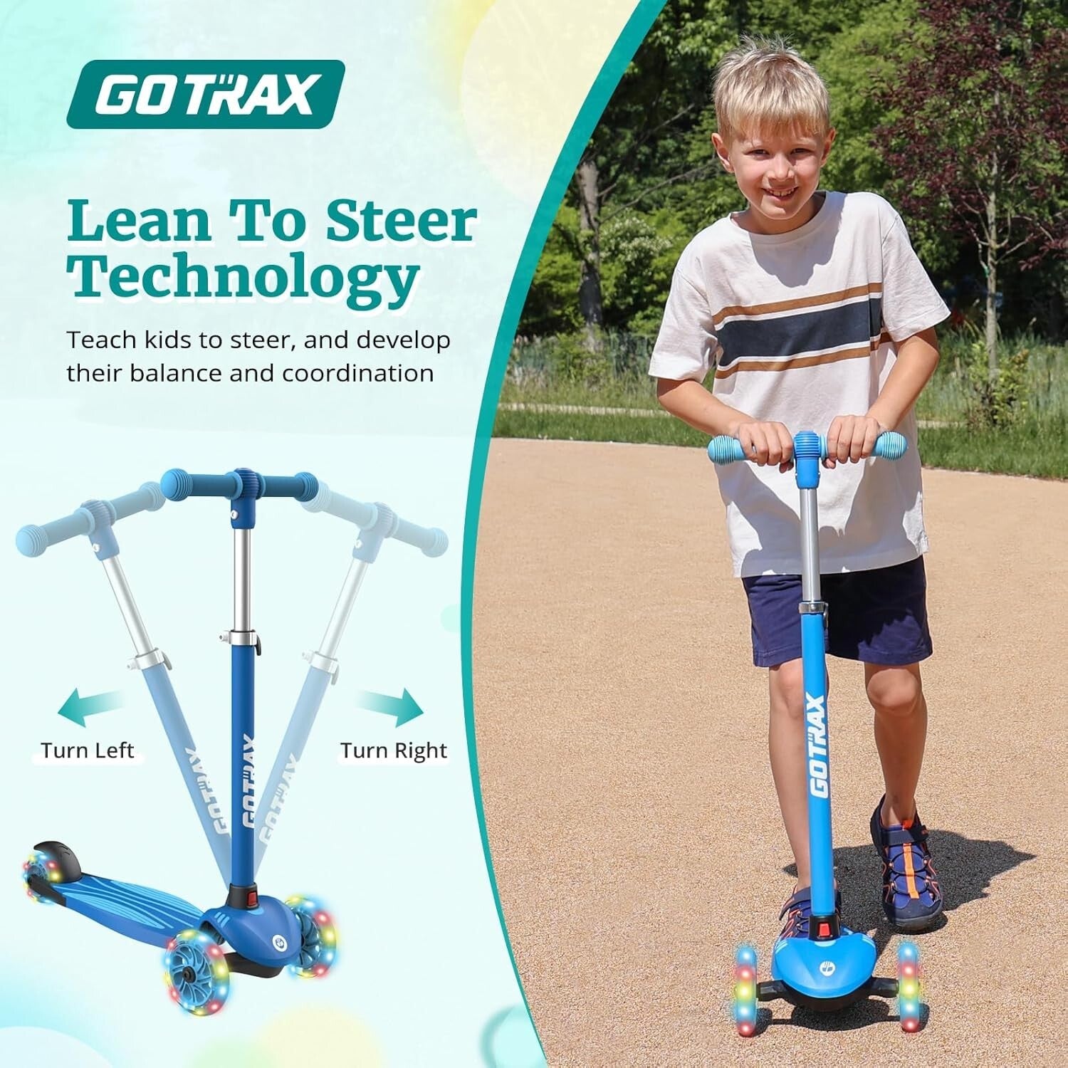 Blue Kids Kick Scooter - 3 Wheels, Adjustable Height & Rear Brake for Safety