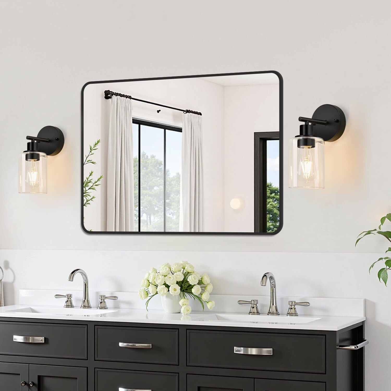 Versatile 2-Pack Modern Black Sconces with Glass Shade for Stylish Lighting