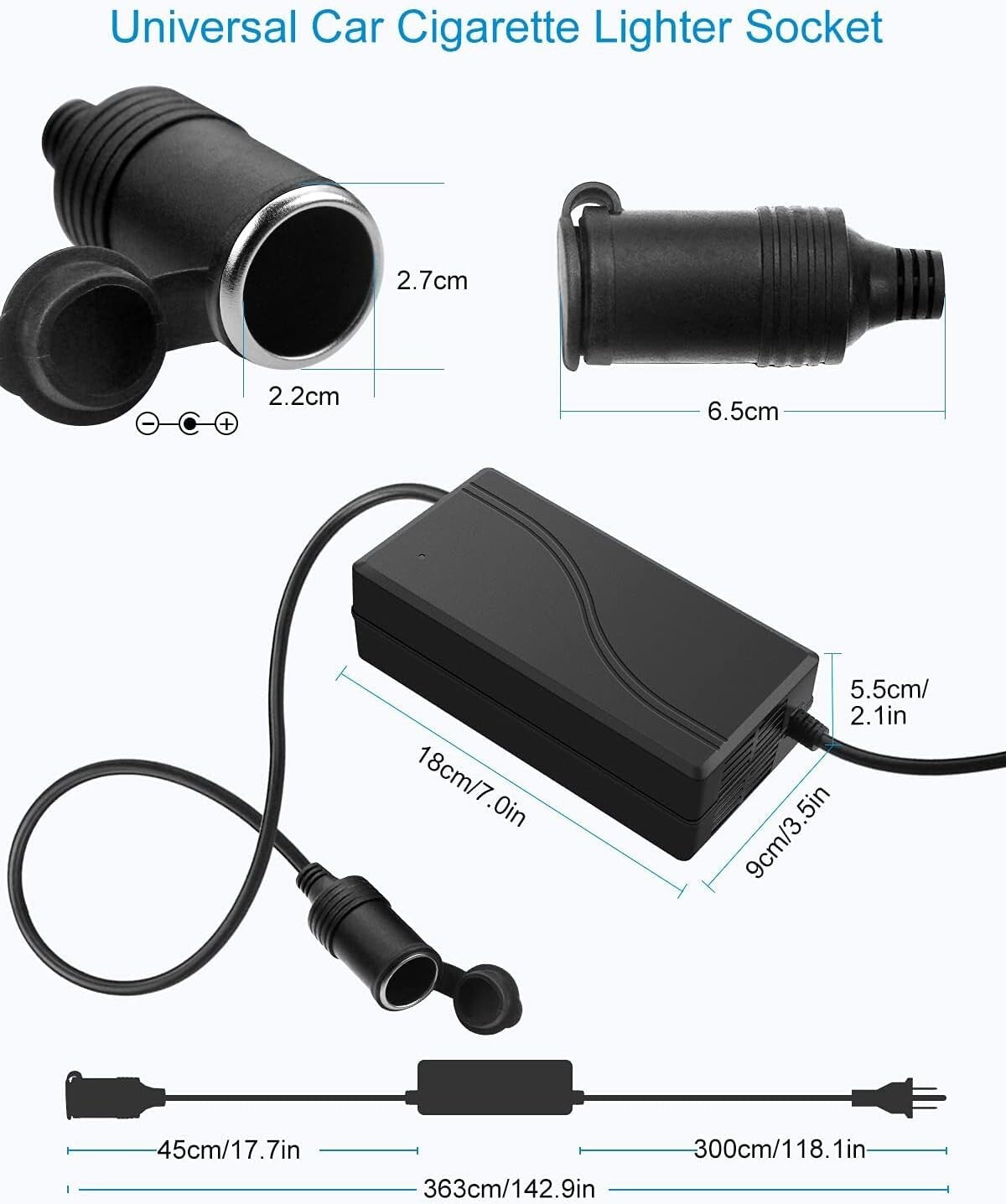 30A 12V Power Supply Adapter with Cigarette Lighter Socket for Car Electronics