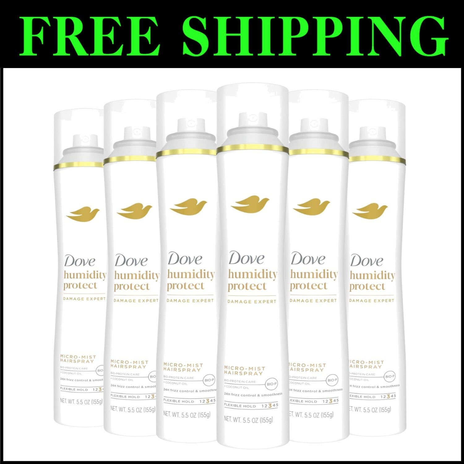 Coconut Oil Infused Flexible Hold Hairspray - 5.5 oz, Pack of 6 for Sleek Hair