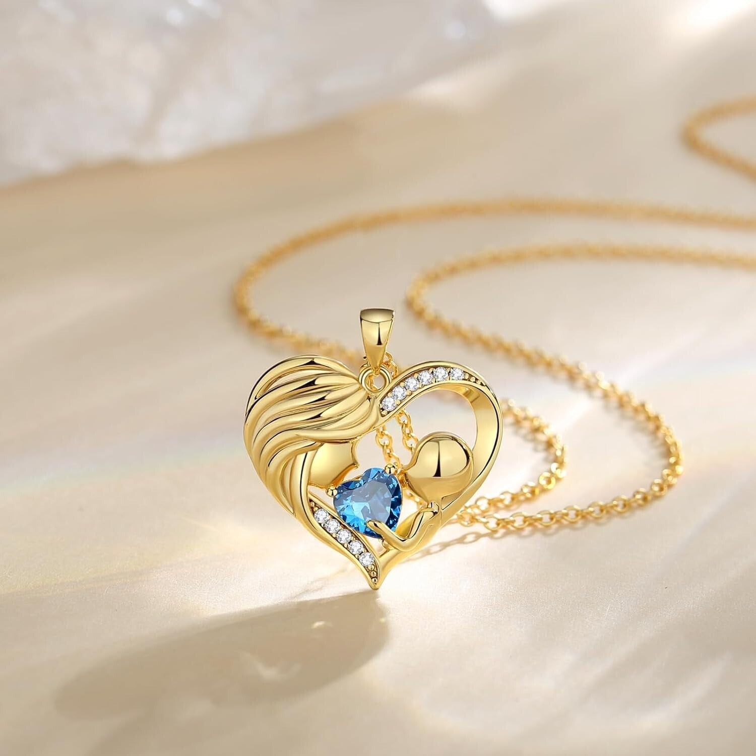Sterling Silver Love Heart Pendant Necklace with Blue Topaz - Ideal Gift for Mom