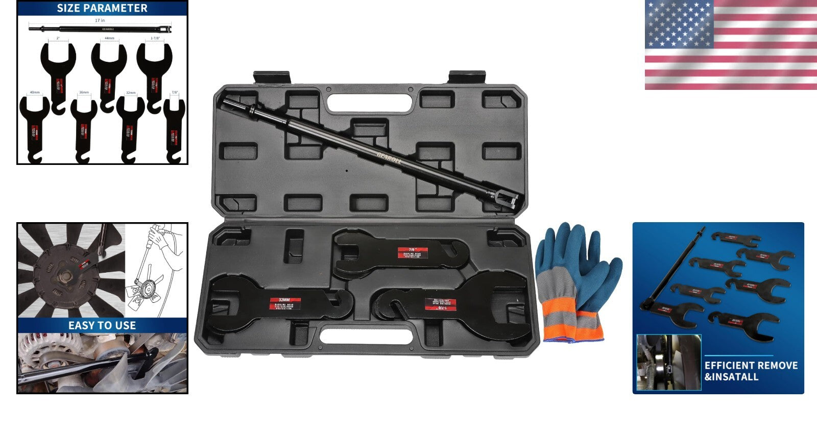 All-in-One Pneumatic Fan Clutch Wrench Kit with Blow-Molded Case - 32mm to 2''