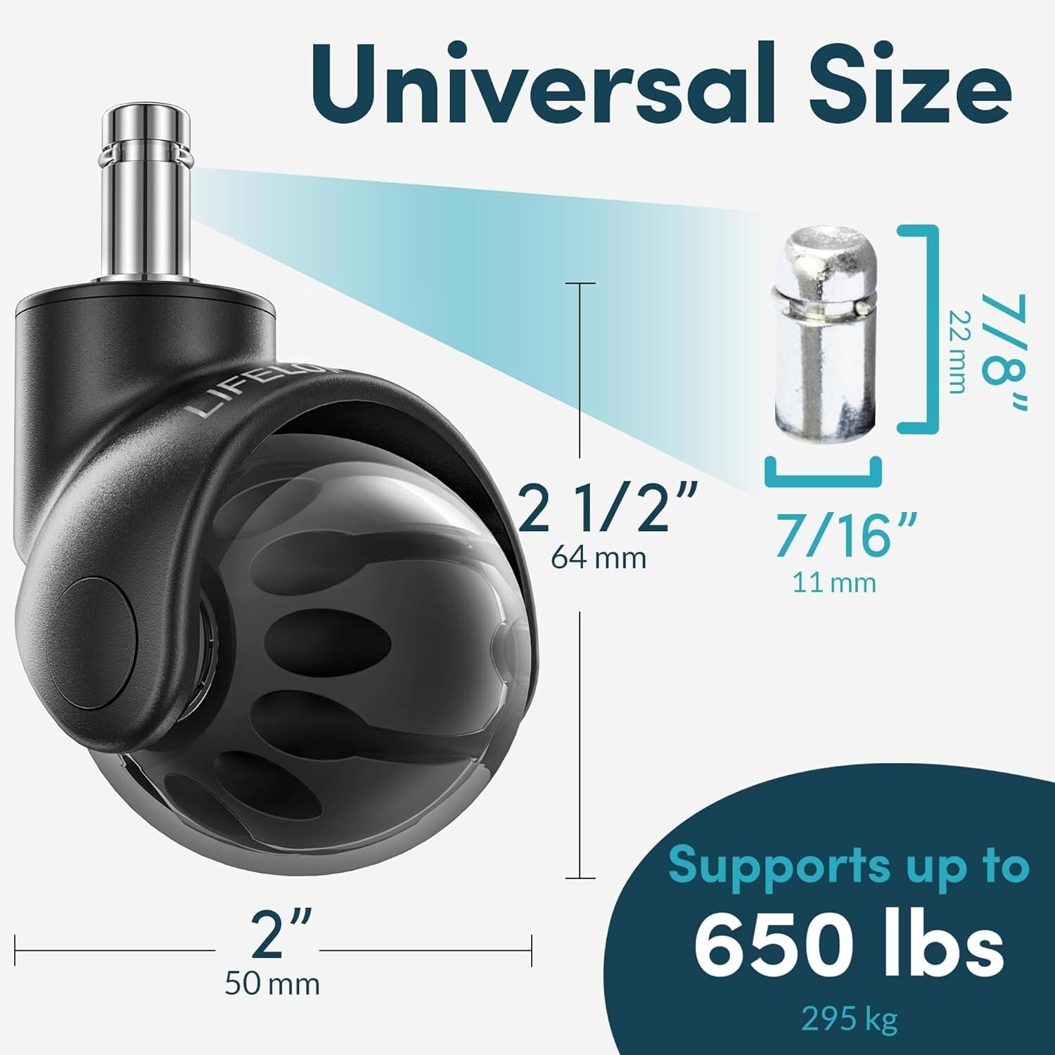 Durable Replacement Office Chair Wheels - 2 Inch Casters for Hardwood & Carpet