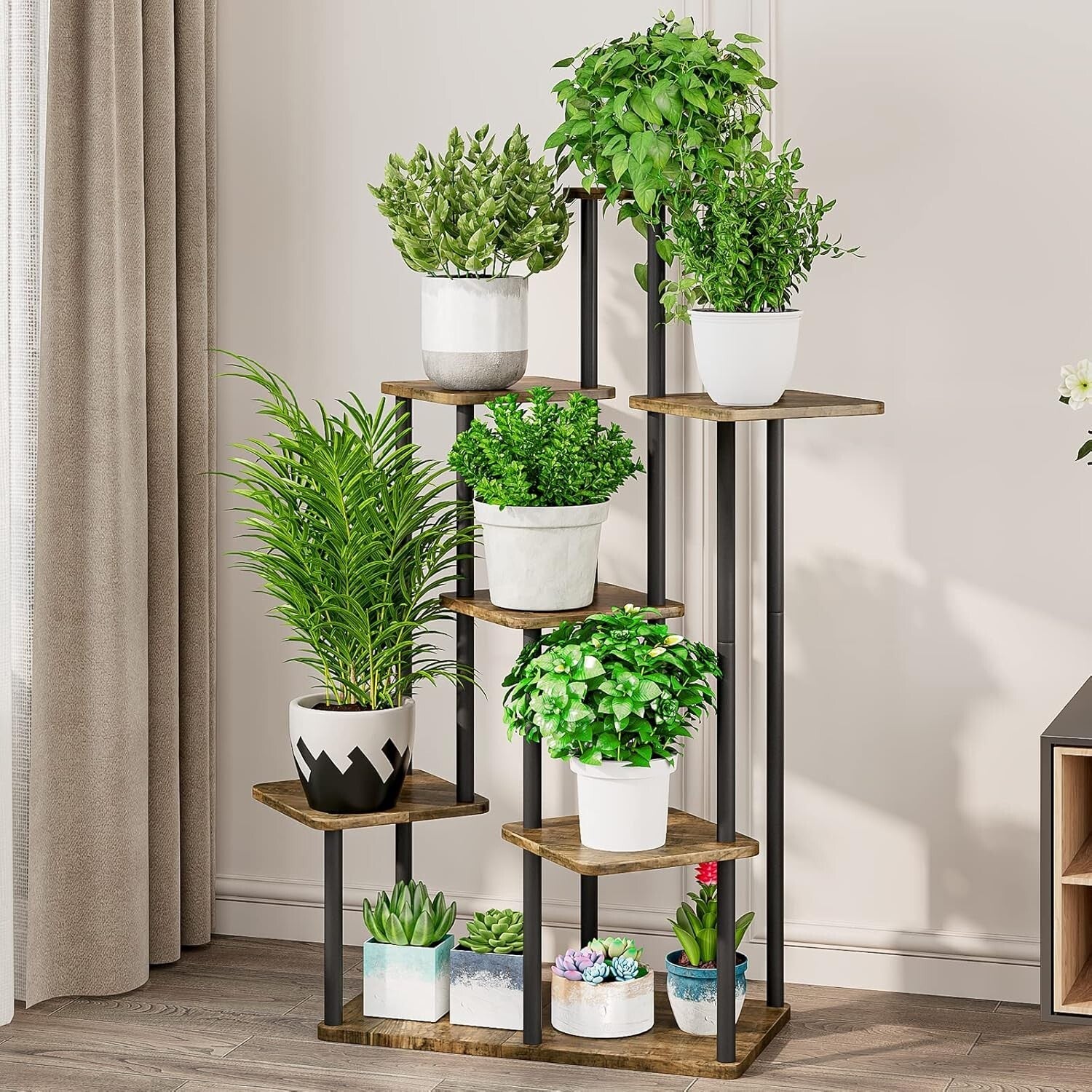 Durable 7-Tier Plant Rack with Anti-Slip Base for Secure Indoor Plant Display