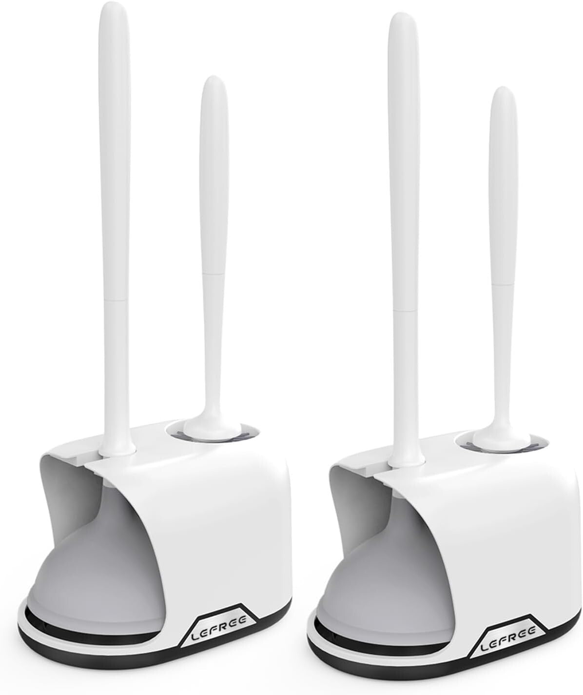 Deep Cleaning Toilet Brush and Plunger Set with Ergonomic Handle - White/Black