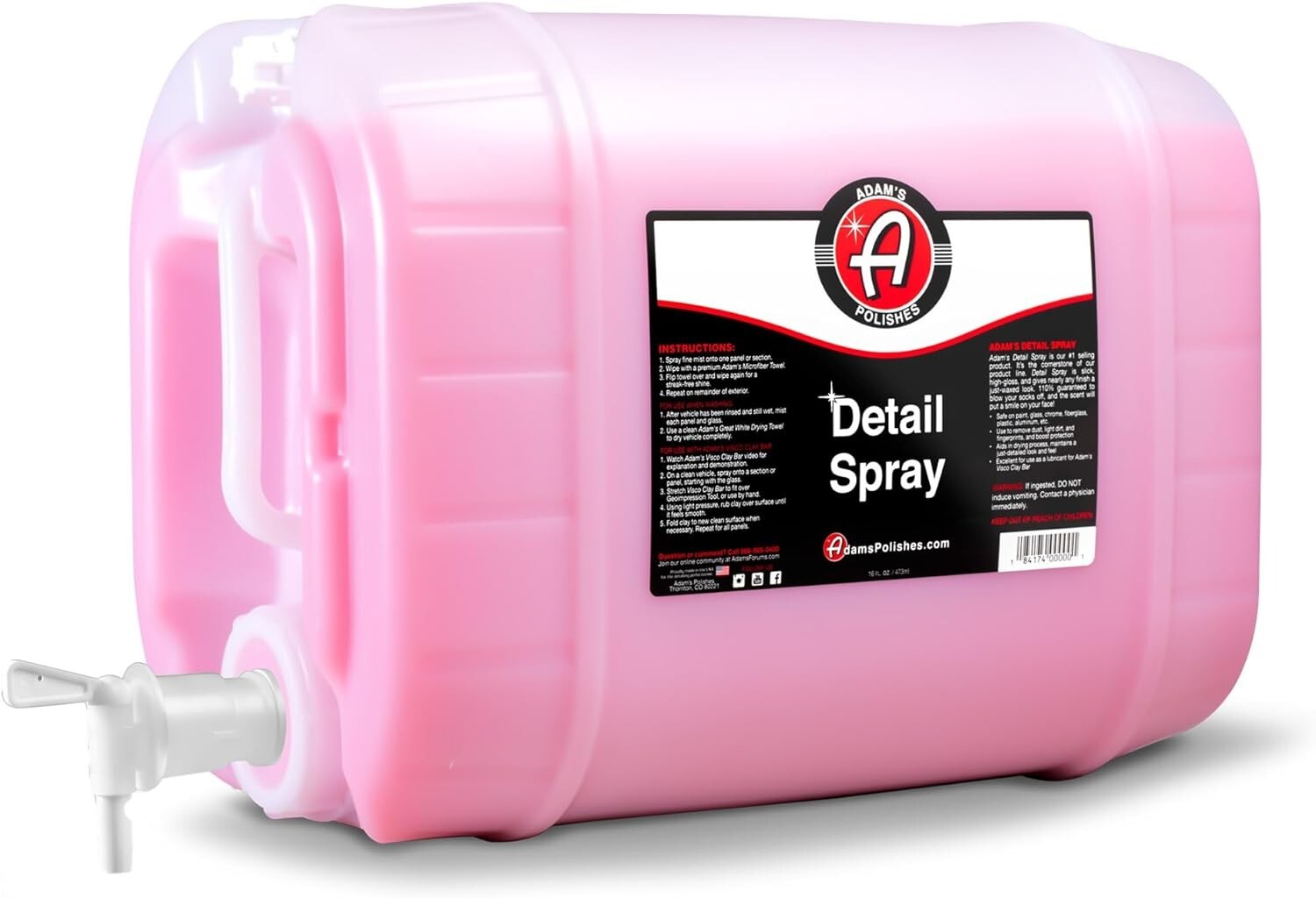 Adam's 5-Gallon Detail Spray: Premium Polish & Wax Booster for Stunning Shine
