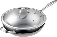 Load image into Gallery viewer, Heavy Duty 12-Inch Multi-Ply Clad Wok Pan with Glass Lid for Everyday Cooking