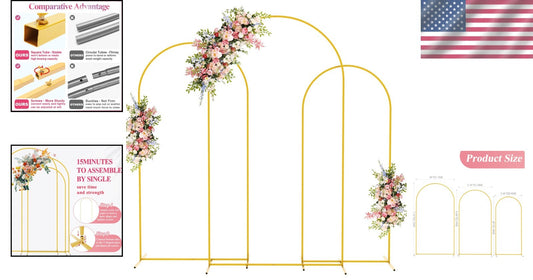 Elegant Gold Wedding Arch Stand Set of 3 - 7.2FT, 6.6FT & 6FT Backdrop Frame