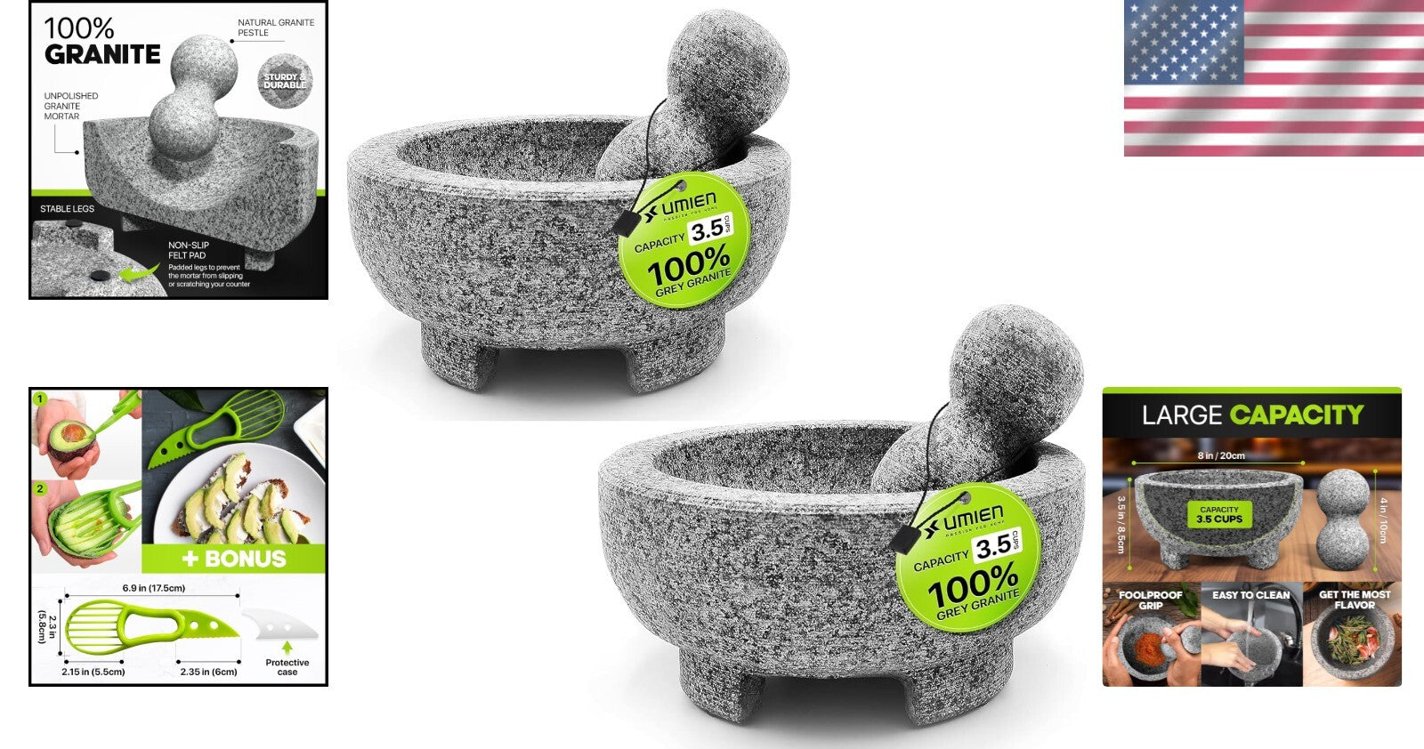 Handcrafted 8-Inch Granite Molcajete Set - 2 Sets for Authentic Spices & Sauces