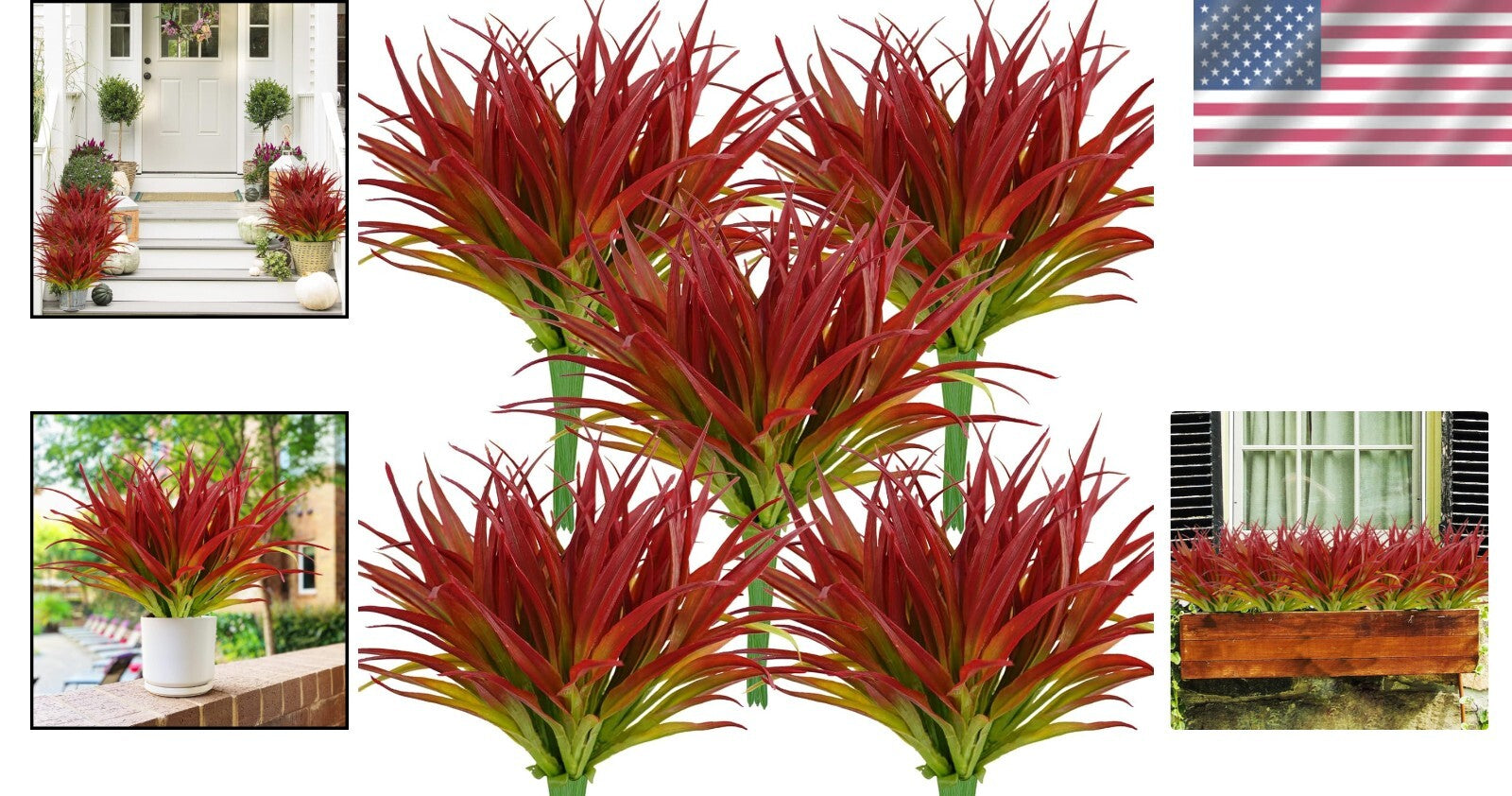 Lush 17.3in Fake Grass Plant Set - Low Maintenance Indoor and Outdoor Greenery