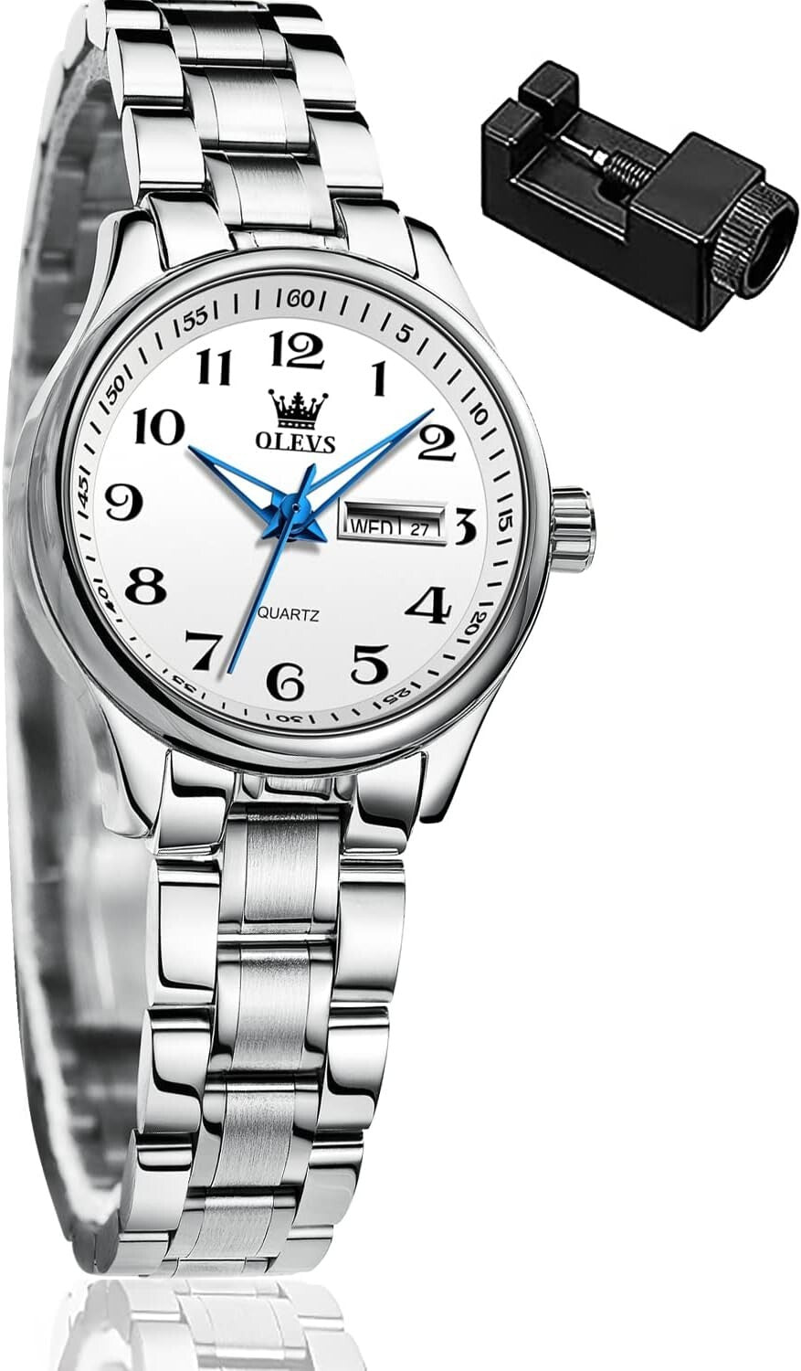 Elegant Women's Stainless Steel Waterproof Watch - Gold & Silver Large Dial