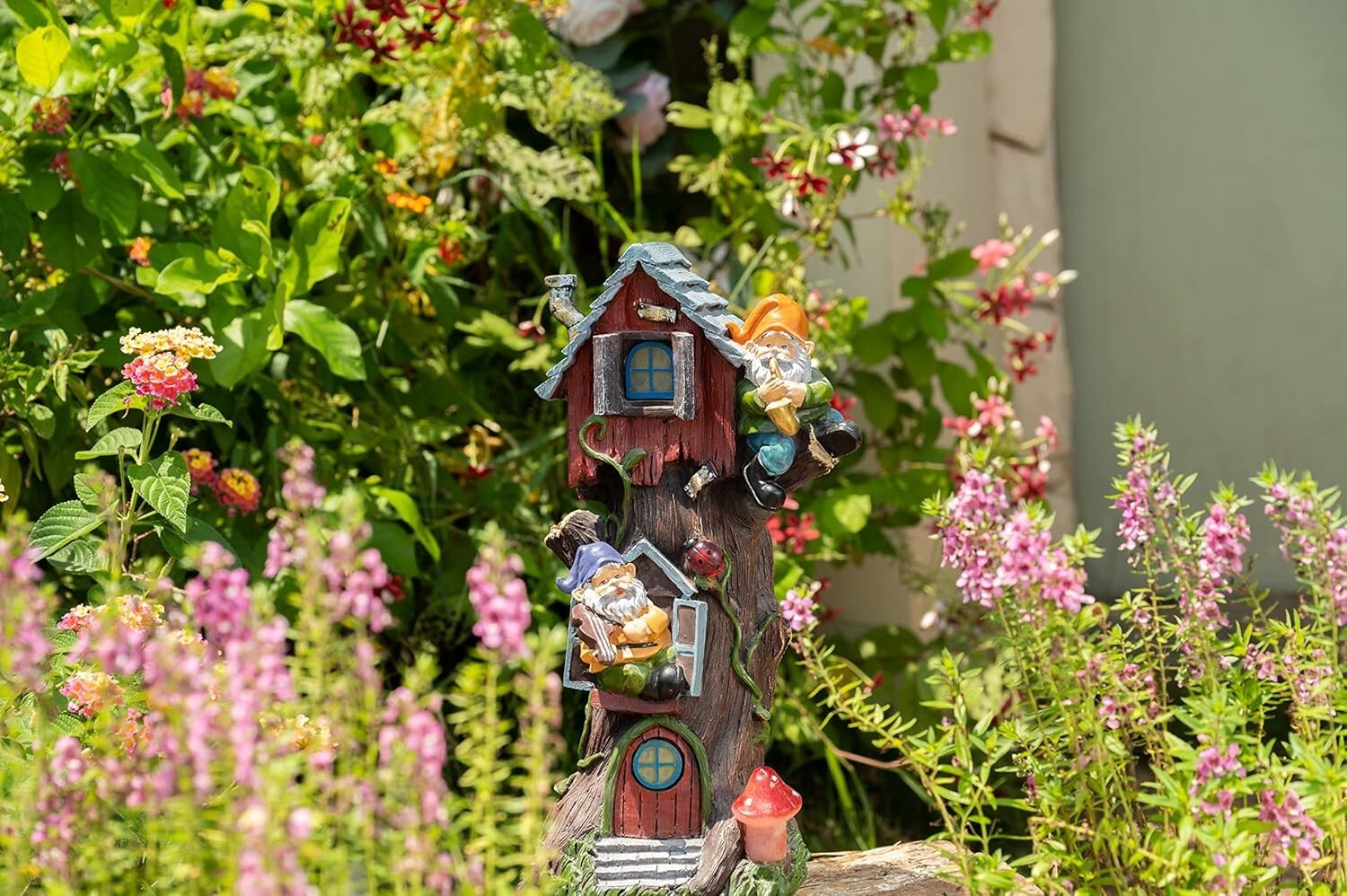 Charming 11" Gnome Treehouse with Solar Light - Perfect Garden Figurine Ornament