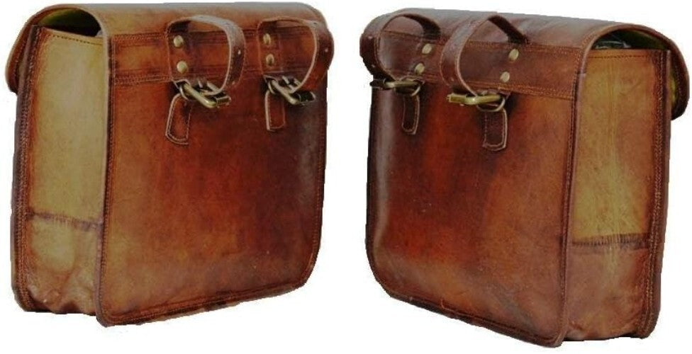Stylish 100% Goat Leather Motorcycle Saddlebag with Adjustable Strap - 15" Wide