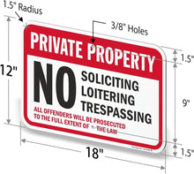 Load image into Gallery viewer, 2-Pack Private Property No Soliciting Signs - Durable 12x18" Aluminum Design