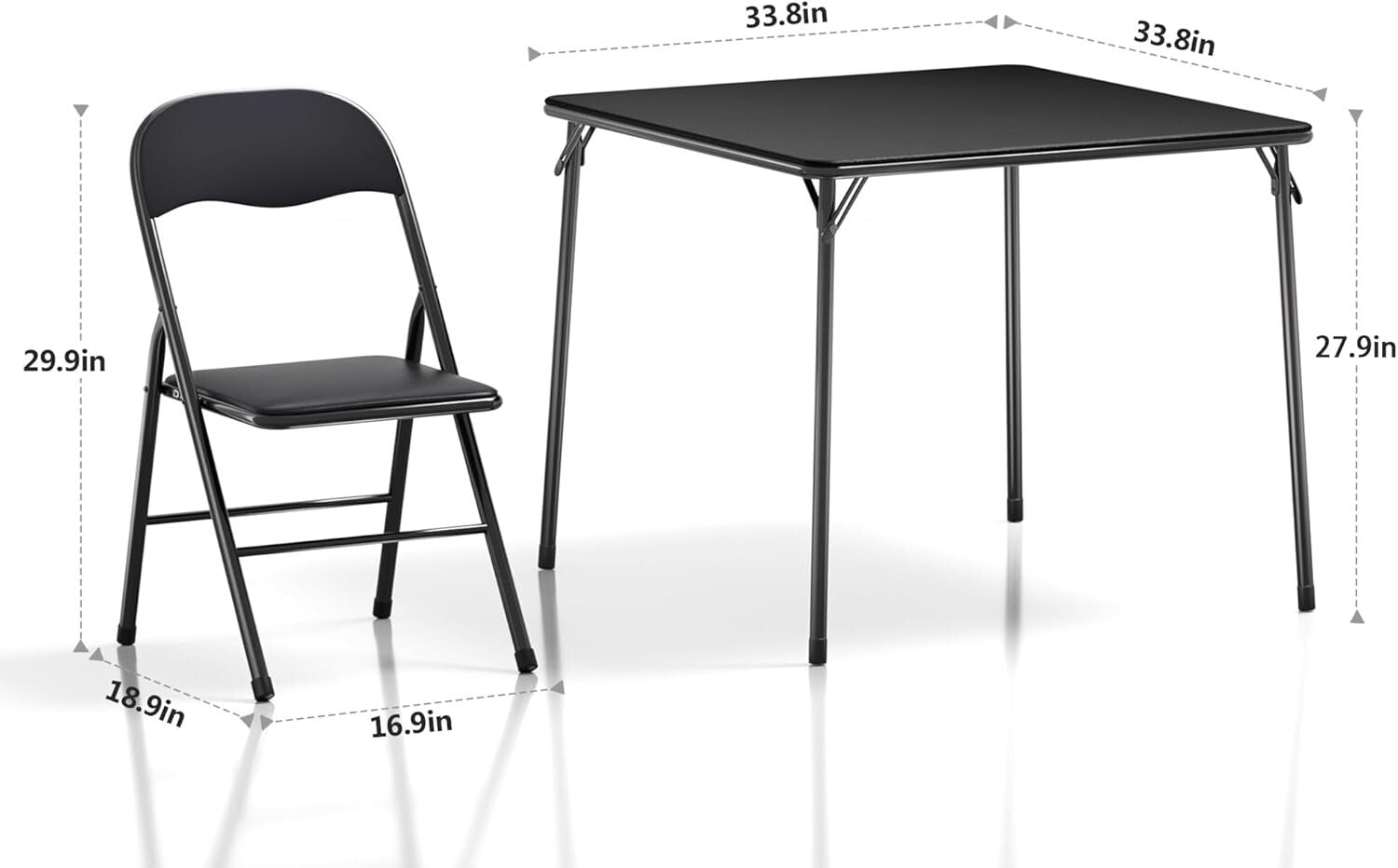Portable Folding Card Table and Chair Set of 5 with Padded Upholstery - Black