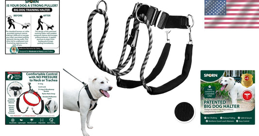 Adjustable Large Dog Harness in Black - No Pull, Padded Comfort Design