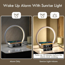 Load image into Gallery viewer, Modern Bedside Lamp with Alarm Clock, 3 Brightness Levels &amp; Wireless Charger