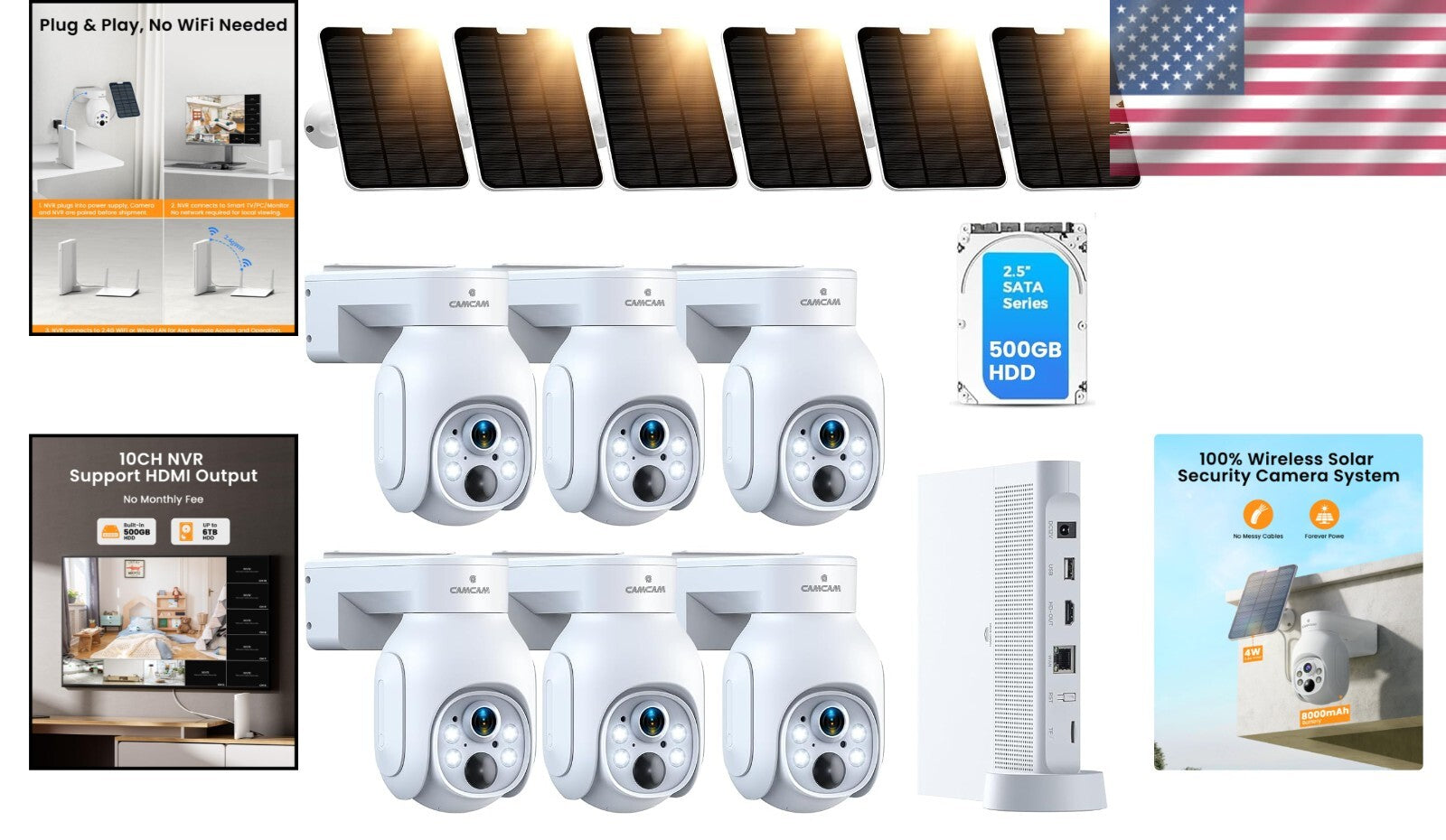 Outdoor Wireless Security Cameras with 500GB NVR - Solar-Powered & Motion Alerts
