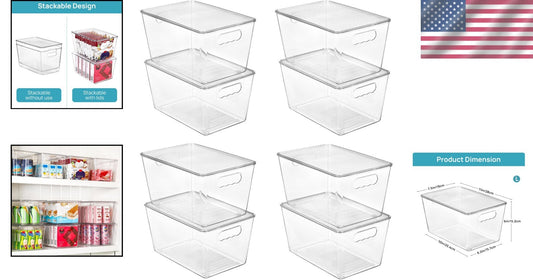 8 Pack Stackable Clear Storage Bins with Handles - Perfect for Pantry & Kitchen