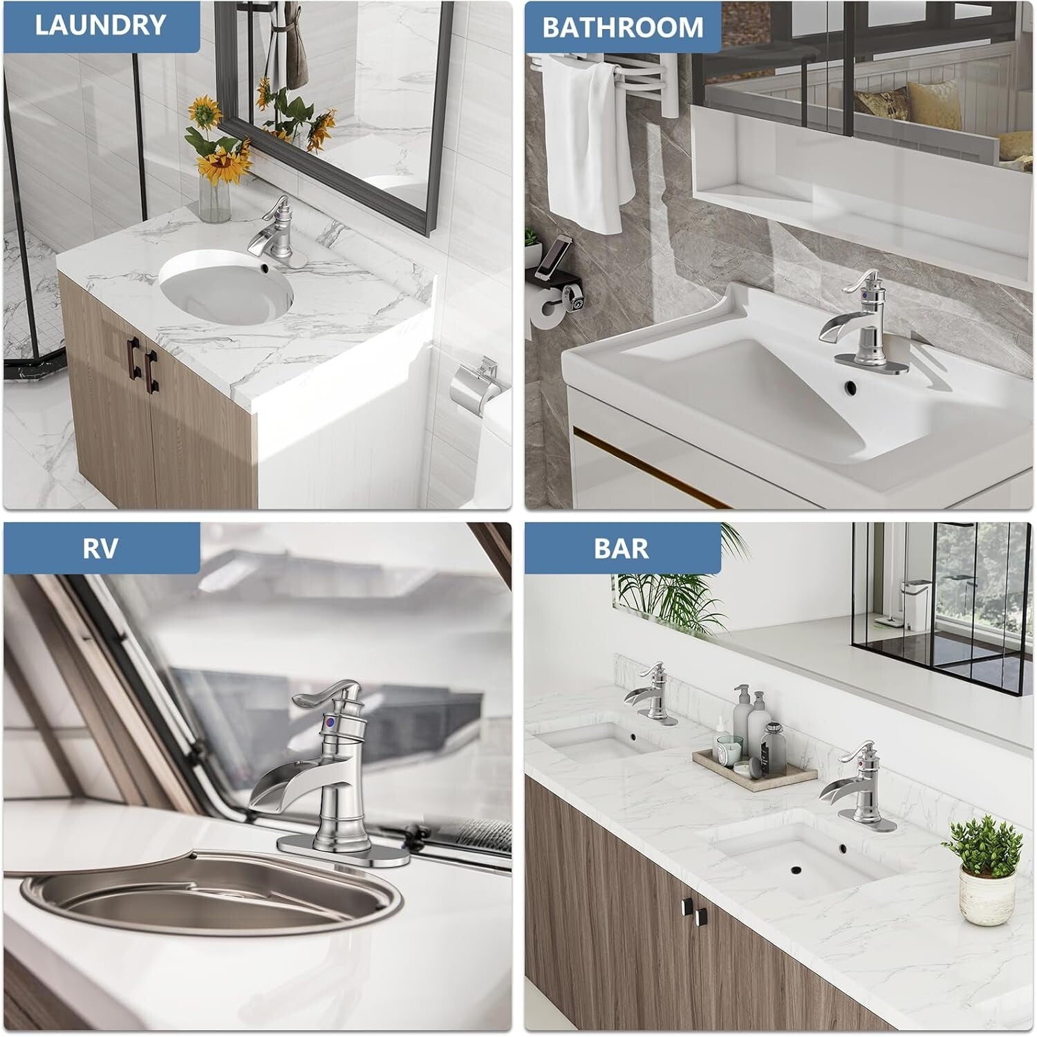 Durable Waterfall Spout Bathroom Faucet - Single Handle Brushed Nickel Finish