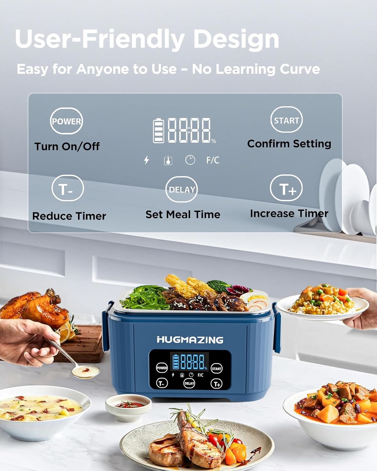 Reable Self-Heating Lunch Box with Adjustable Strap - Perfect for Men & Women